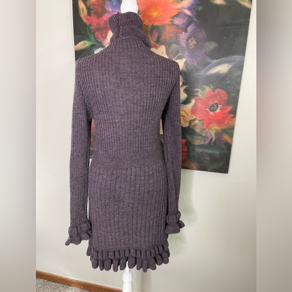 Elisabetta Purple Ruffle Front Long Cardigan Wool Blend Sweater L Made in Italy - Picture 3 of 8